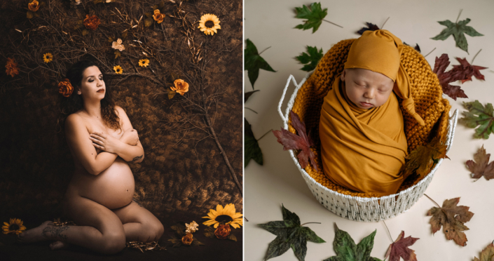 servizio fotografico maternità e newborn - gravidanza e neonato a tema autunno